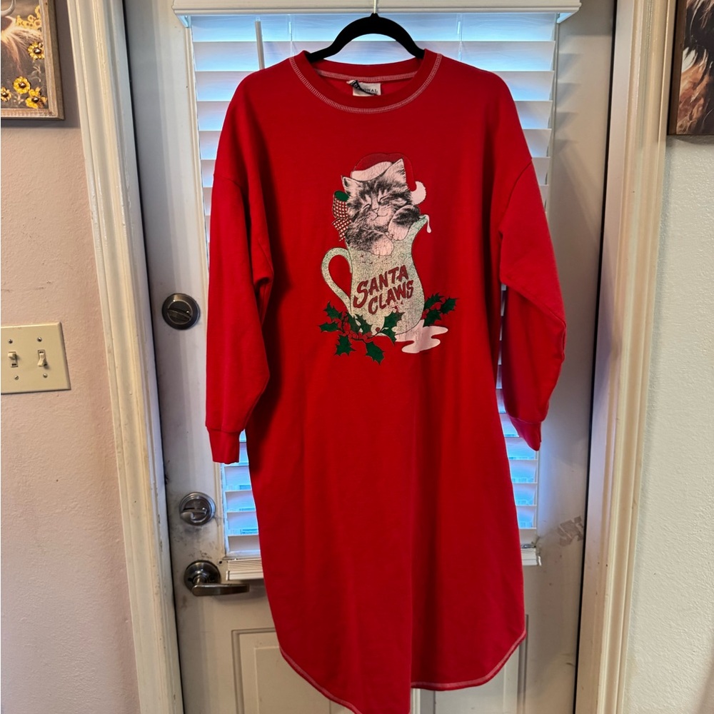 VINTAGE Red Santa Claws Cat Sweatshirt Sleep Dress